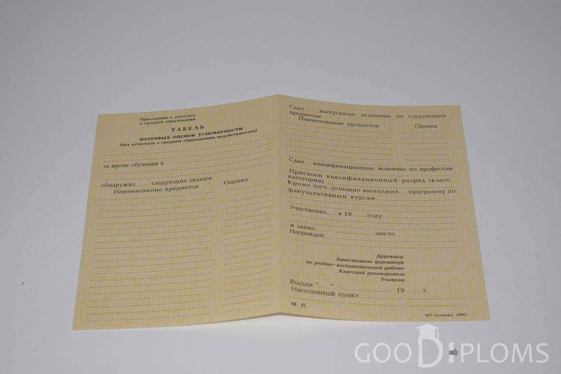 Приложение к Аттестату За 10 Класс период выдачи 1990-1993 -  Ижевск